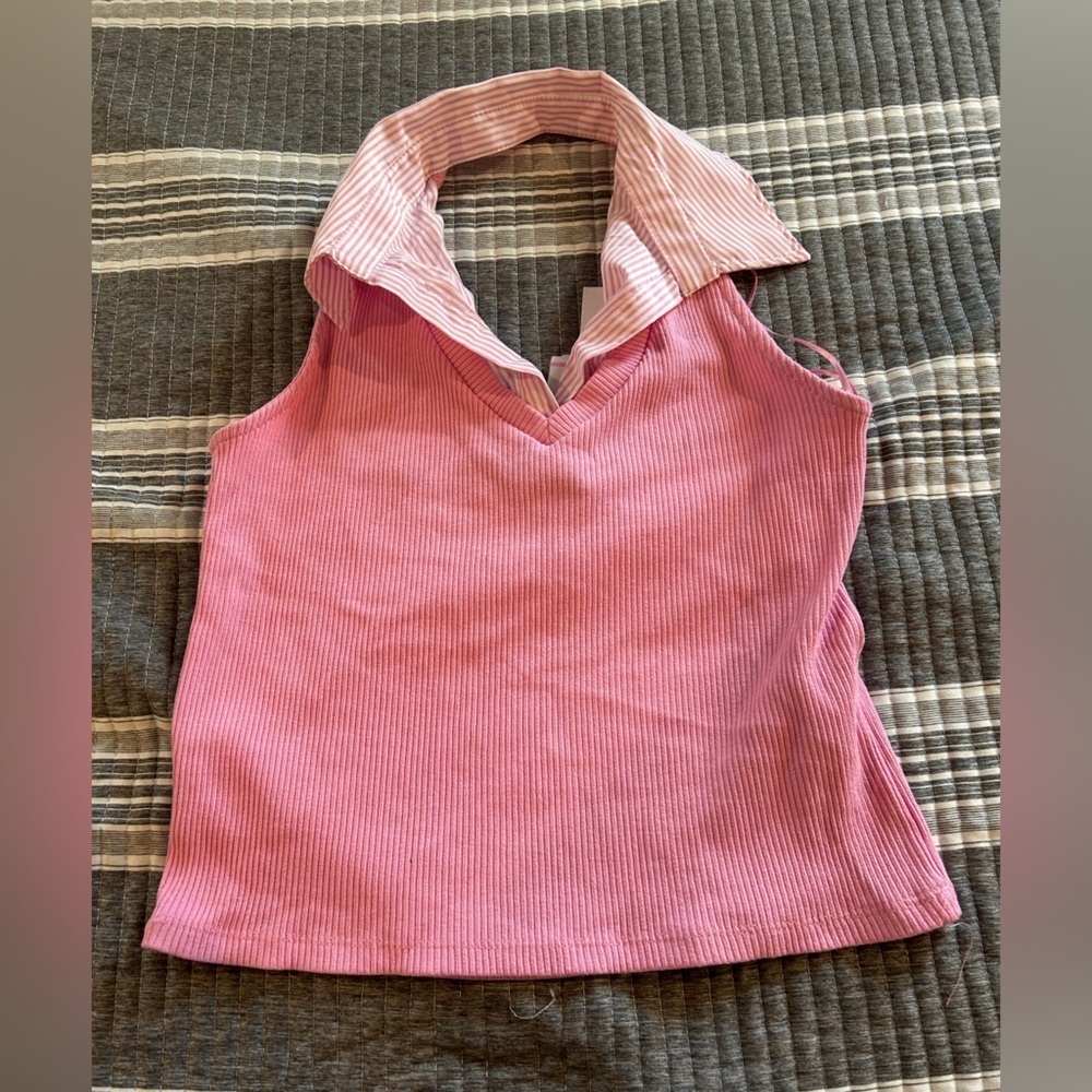 Women’s Size large Pink and White halterTank Top